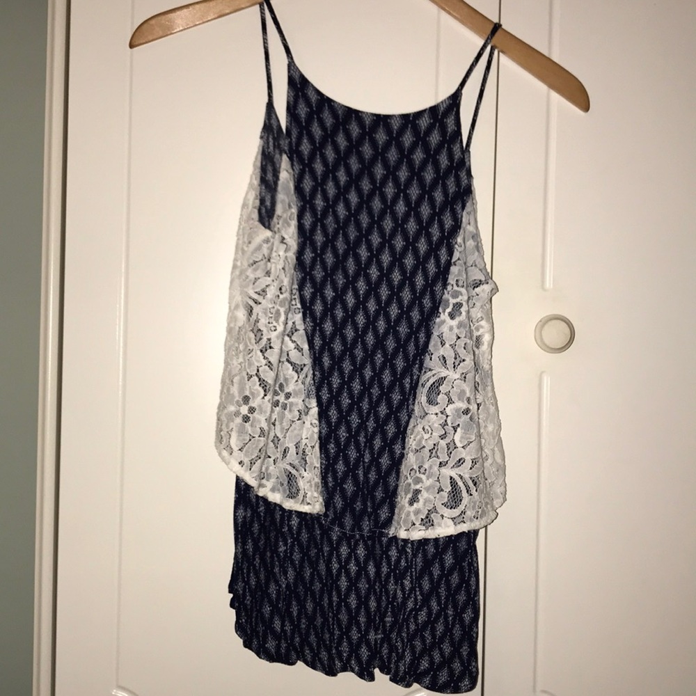 Navy Blue and Lace Tank Top