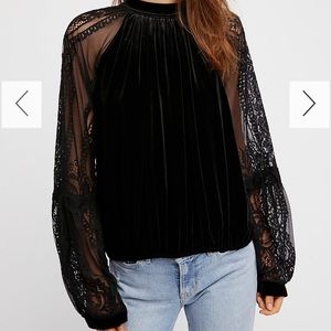 Free People Black Velvet Lace Top/ Blouse