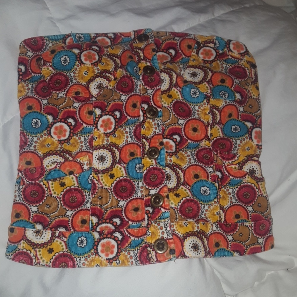 Retro multi colored button front halter top