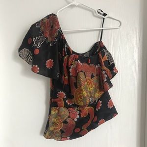 French Connection silk one shoulder top