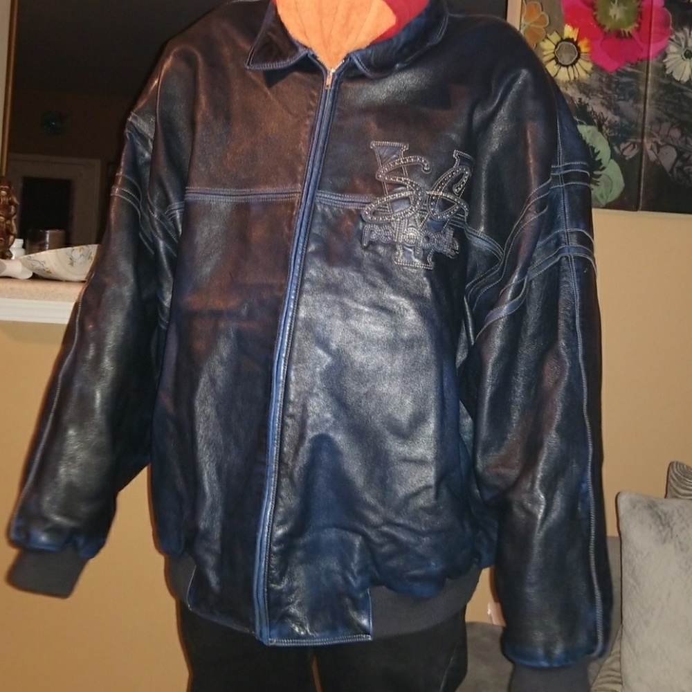 Blue studded Pelle Varsity Jacket