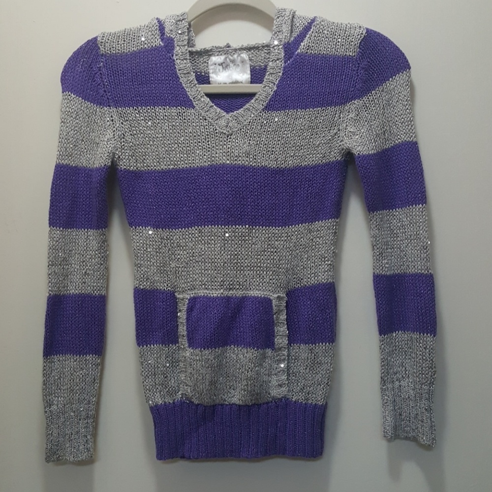 Justice purple and gray/silver sequined sweater
