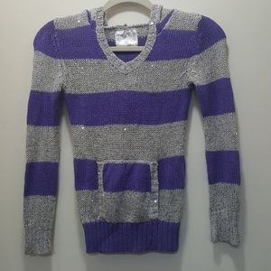 Justice purple and gray/silver sequined sweater