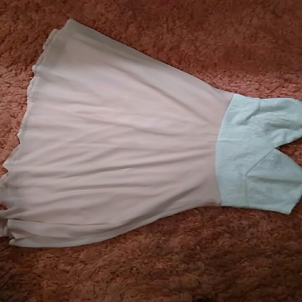 Sheer pink and white laced strapless dress