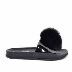 Black Women's Pompom Flat Slide