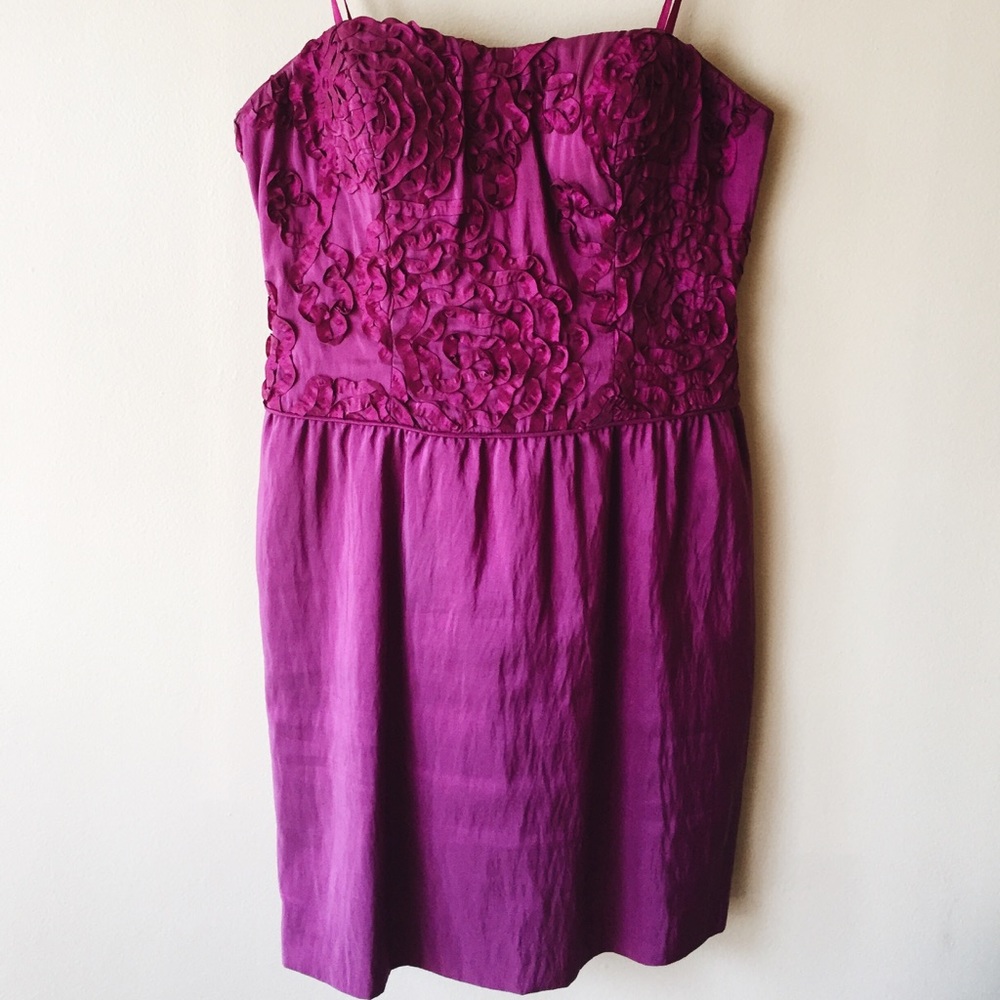 Adrianna Papell strapless metallic fuchsia dress