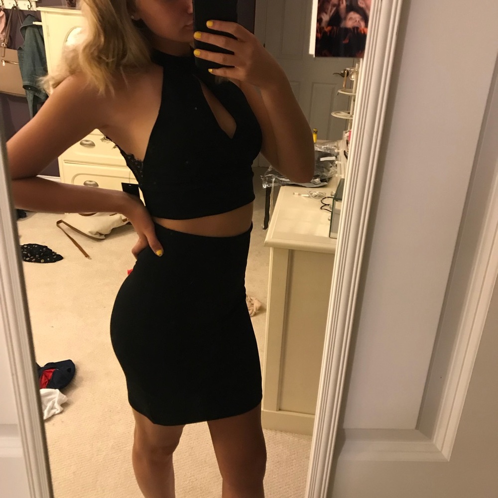 Black two piece lace Lulu’s dress