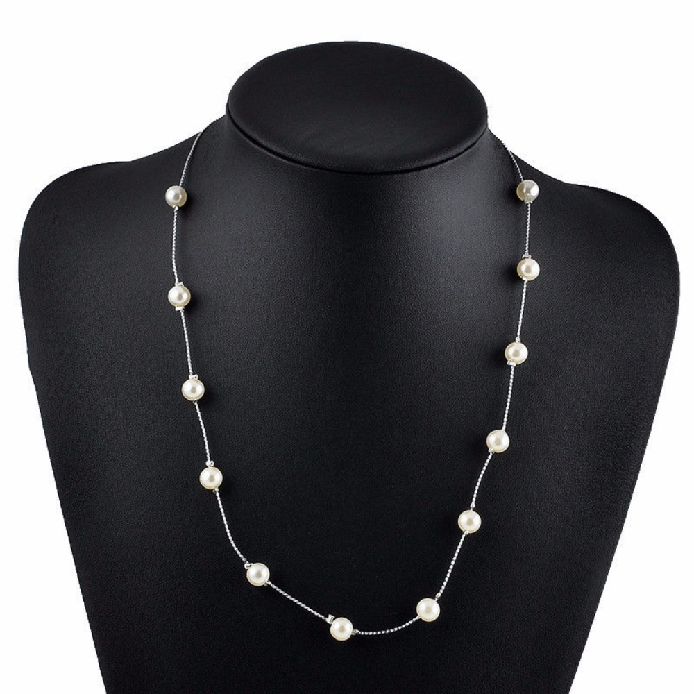 Silver-tone Pearl Charm Necklace