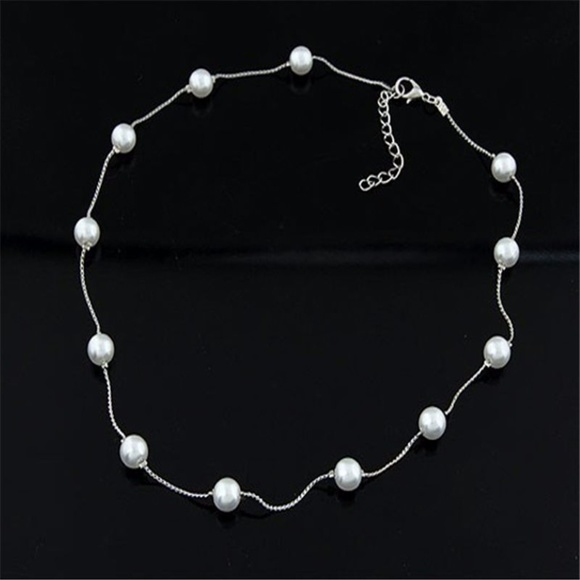 Silver-tone Pearl Charm Necklace - Picture 3 of 4