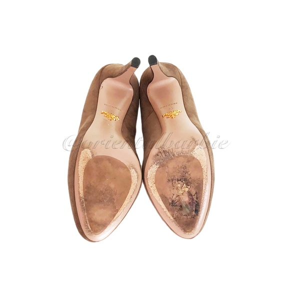 ❤️ PRADA ECU OLIVE GREEN SUEDE PLATFORM HIGH-HEEL PUMP HAND MADE ITALY W/ BOX - Picture 5 of 7