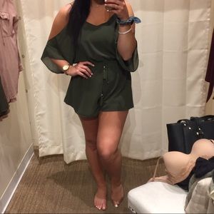 Dark green Cold Shoulder Romper