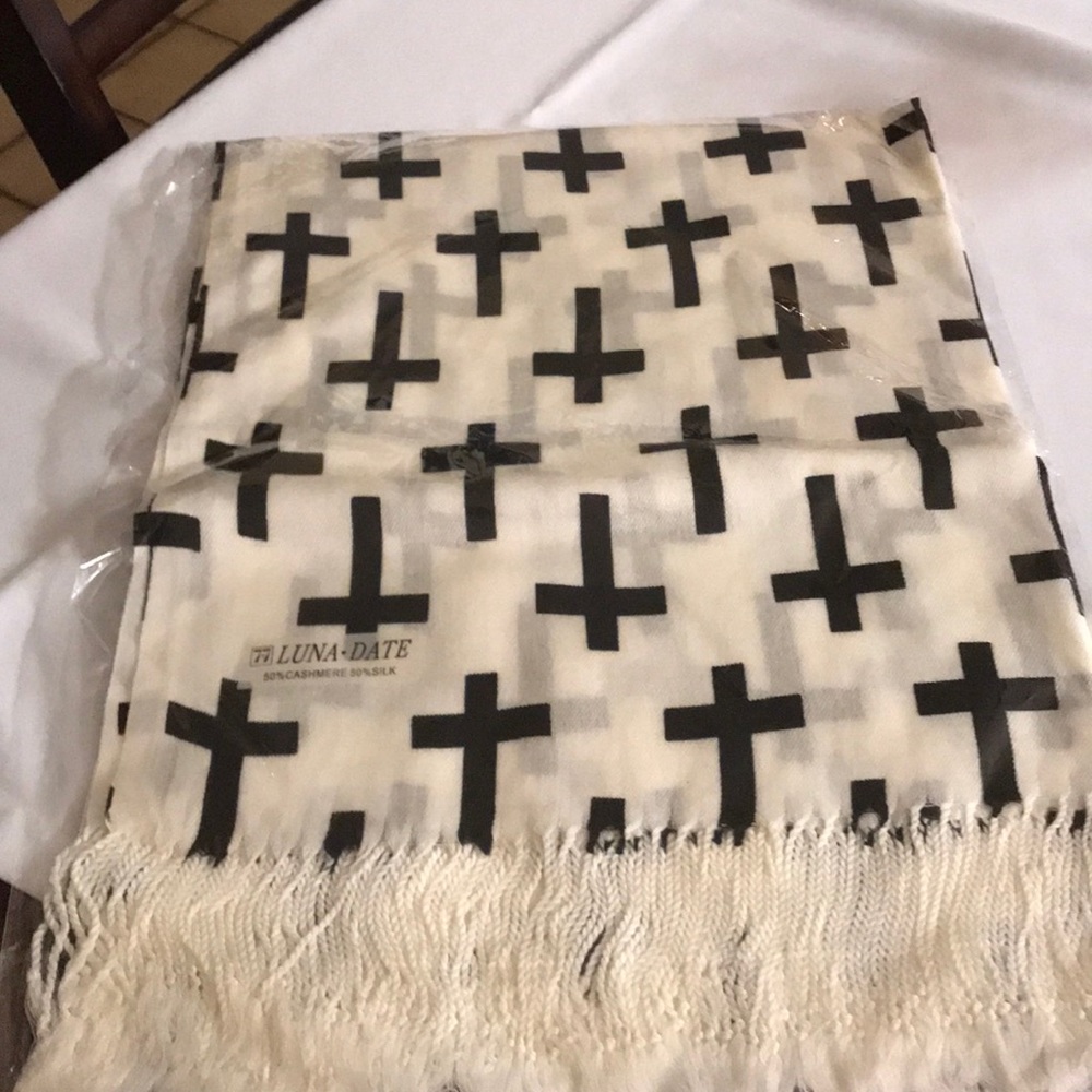 Black and ivory cross scarf or wrap