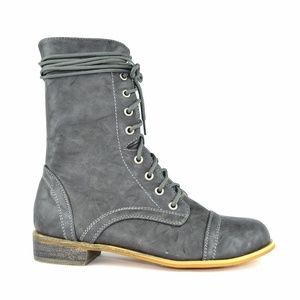 Grey Women's High Top Lace-Up Combat Boot