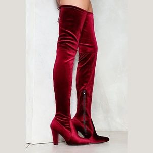 Nasty Gal Red Velvet Thigh High Boots