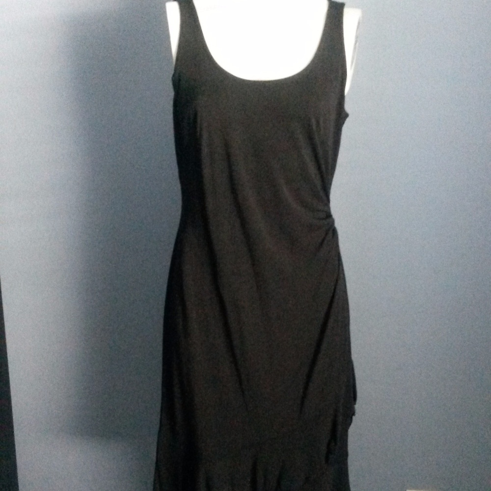 Loft Black Sleeveless Dress with Ruffled Edge