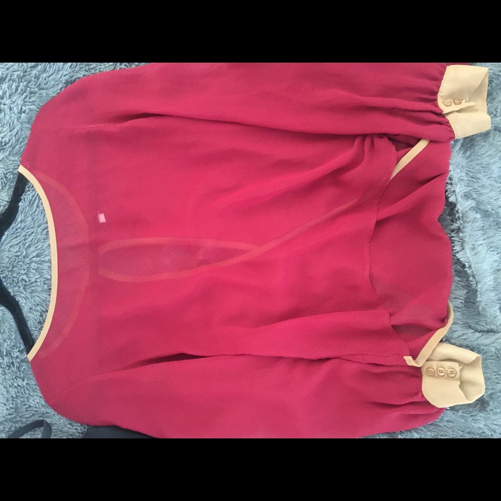 Red see through cross back blouse
