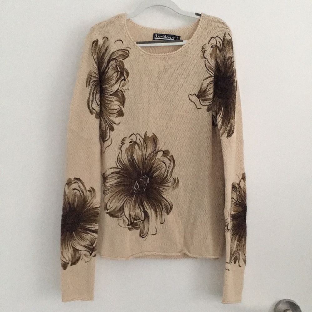 NWT floral 100% cotton beige and brown sweater