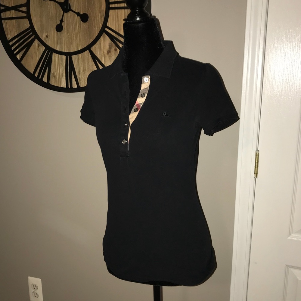Burberry short sleeve polo shirt. Black. XS