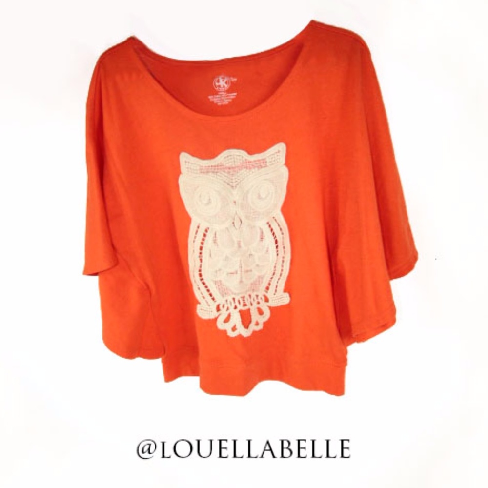 Jkhaki Girls Orange Owl Drape Tee Small