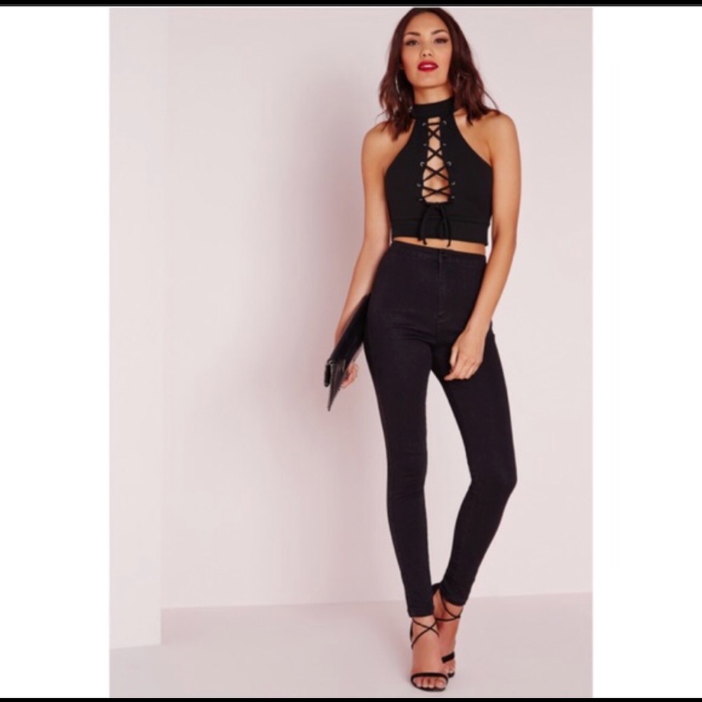Misguided lace up Crop Top