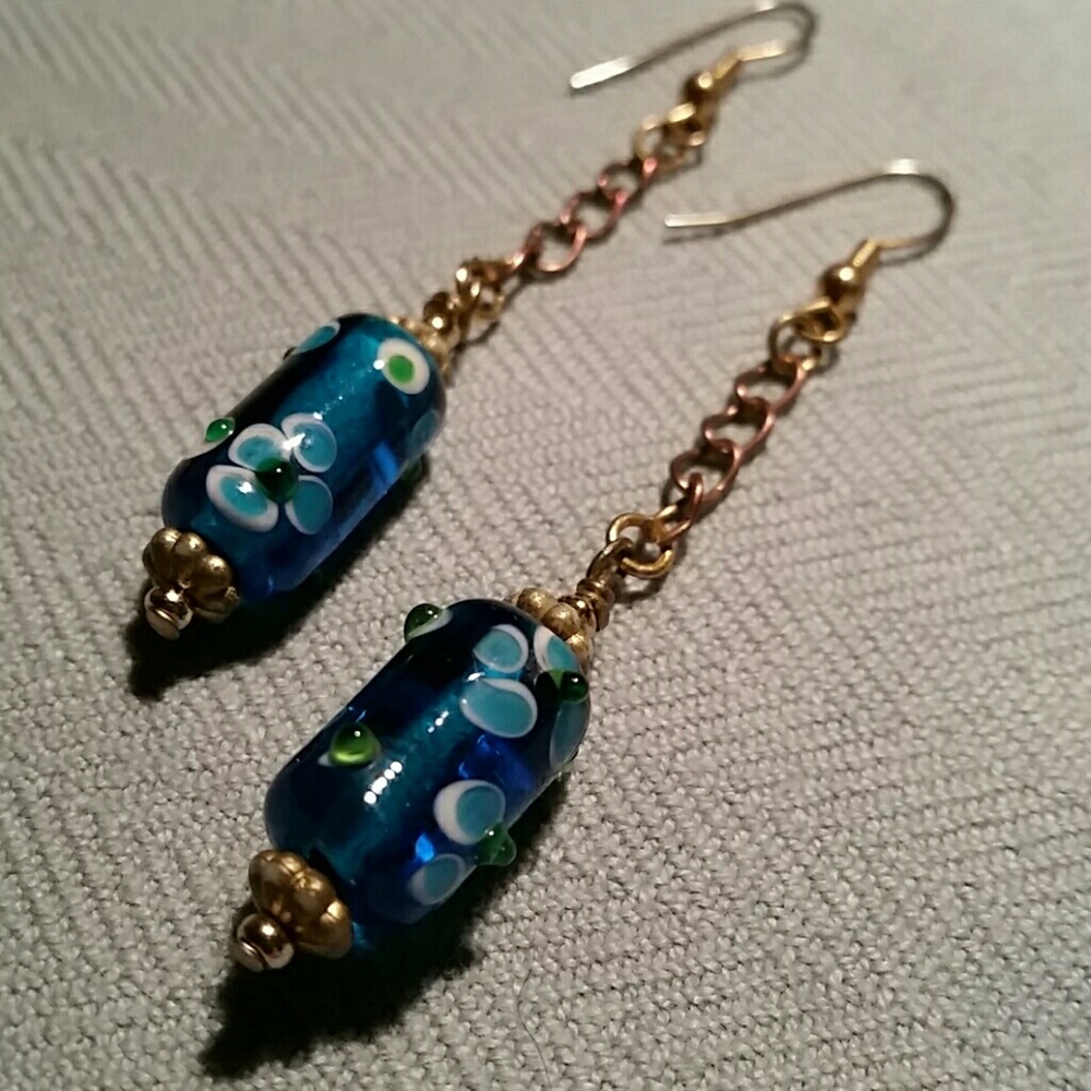 ARTISAN LAMPWORK GLASS LONG EARRINGS! STUNNING!