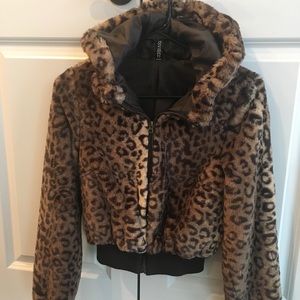 SALE $25!!!! Leopard Fur Bomber! Never worn!