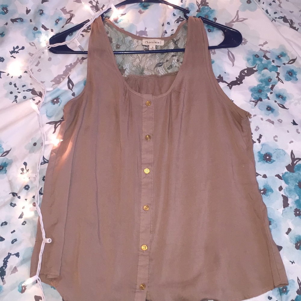 Cute light brown dress shirt with lace back