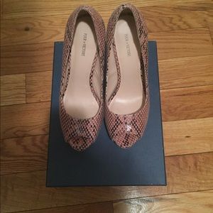 Snake embossed nude peep toe heels
