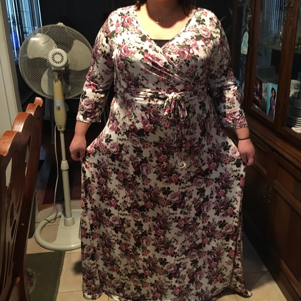 Pink floral full length maxi dress