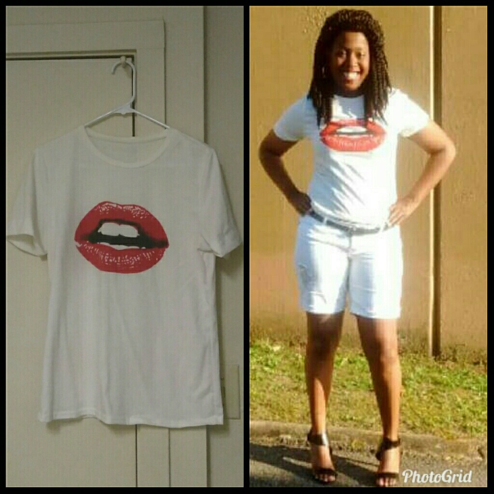 Graphic tee with "red lips" design