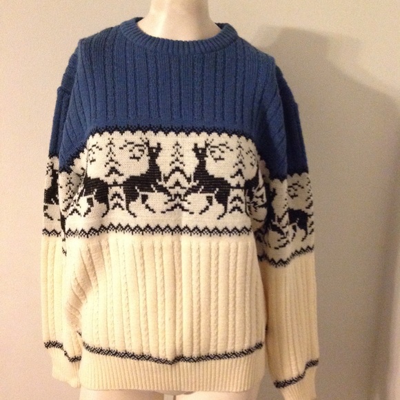 Vintage Other - Vtg Nordic Reindeer Colorblock Christmas Sweater M