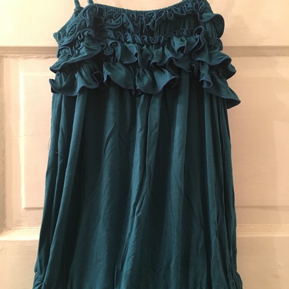 Pink rose ruffled teal romper - Picture 3 of 4