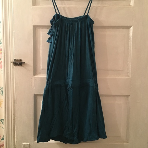 Pink rose ruffled teal romper - Picture 4 of 4