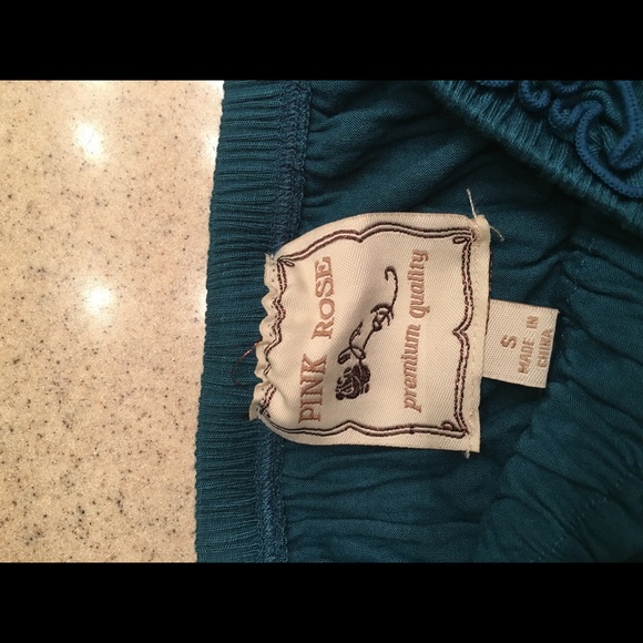 Pink rose ruffled teal romper - Picture 2 of 4