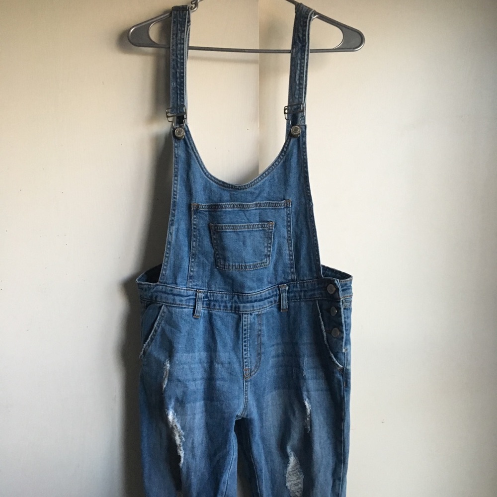 Blue denim overalls
