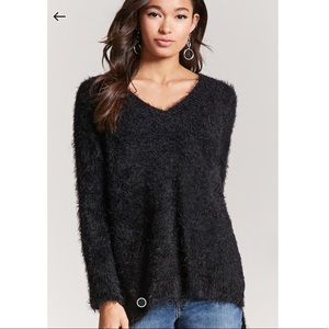 NWT Fuzzy v neck sweater- Black