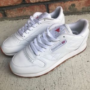 White Leather Reebok Classics with Gum Soles