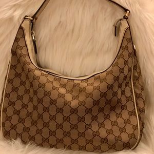 Gucci White Canvas GG Hobo Bag