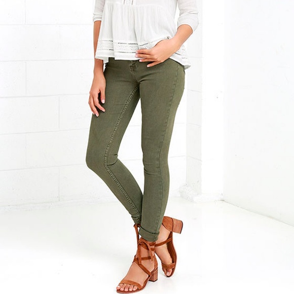 olive green stretch jeans