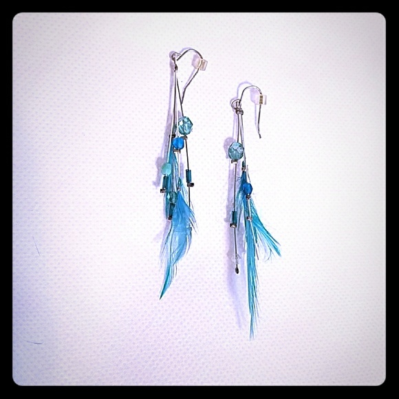 Blue Feather Earrings - Picture 1 of 2