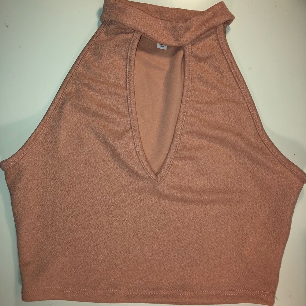 Peach crop top with chest cut out