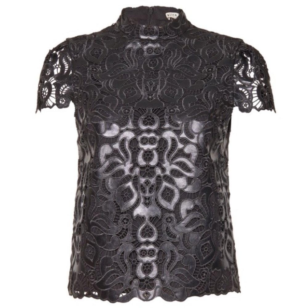 Alice and Olivia Viktoria Faux Leather Lace Top