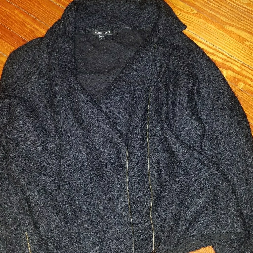 Eileen Fisher Black Wool Zip Cardigan