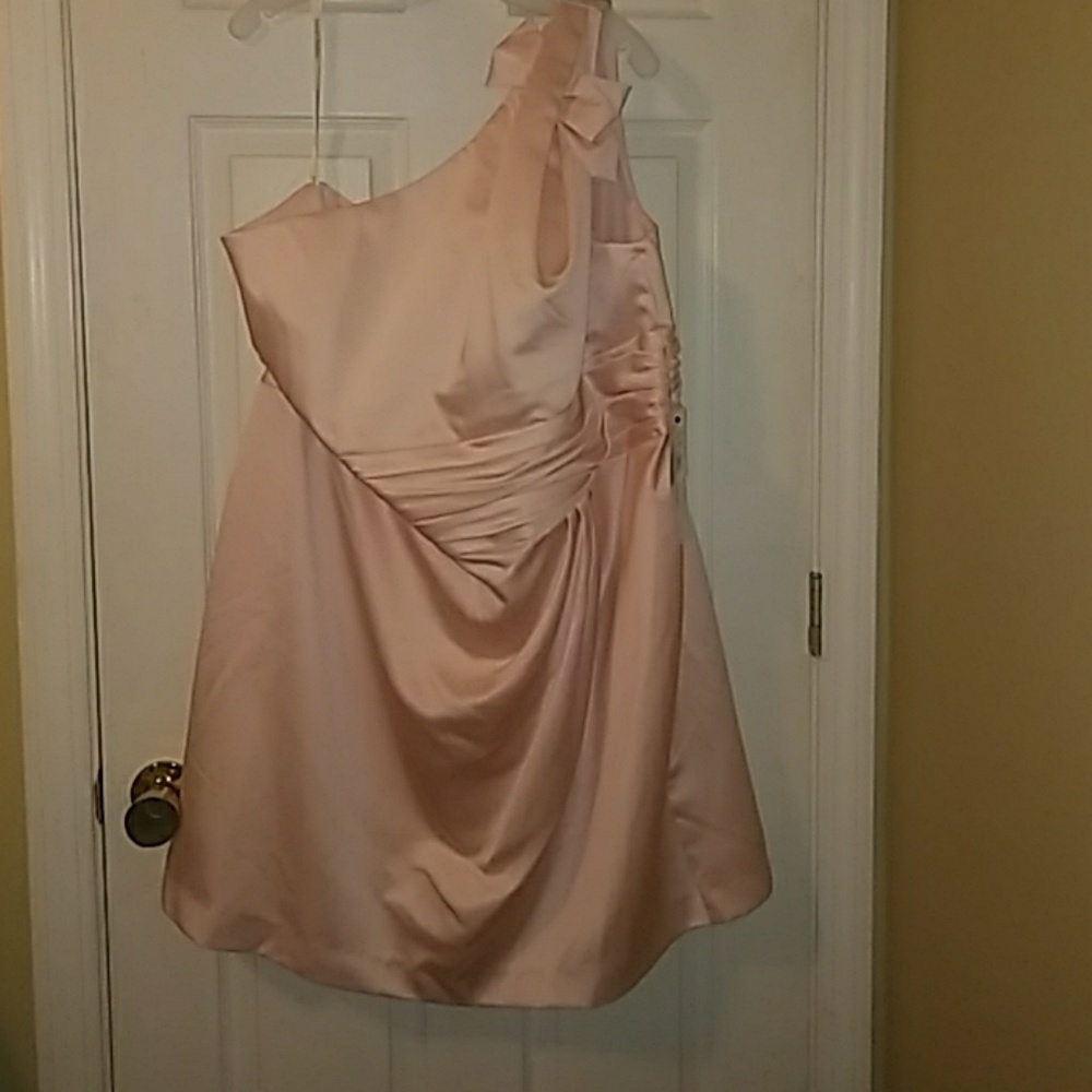 Satin one shoulder ruched dress with bow detail