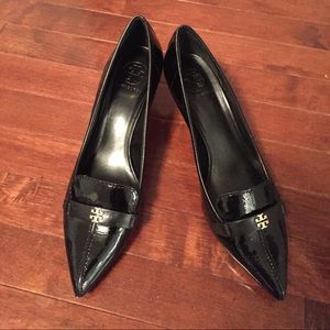 Tory Burch black patent low heel pumps