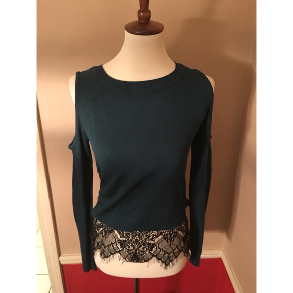 Women’s Cold Shoulder Emerald Sweater - Picture 1 of 3