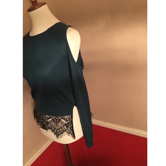 Women’s Cold Shoulder Emerald Sweater - Picture 2 of 3