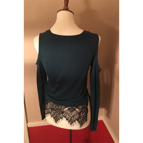 Women’s Cold Shoulder Emerald Sweater - Picture 3 of 3