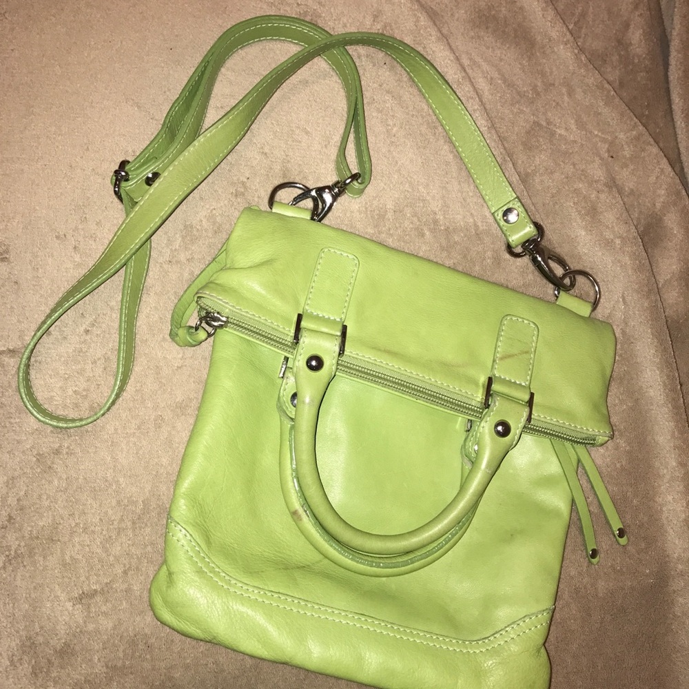 green genuine leather purse with zipper entry