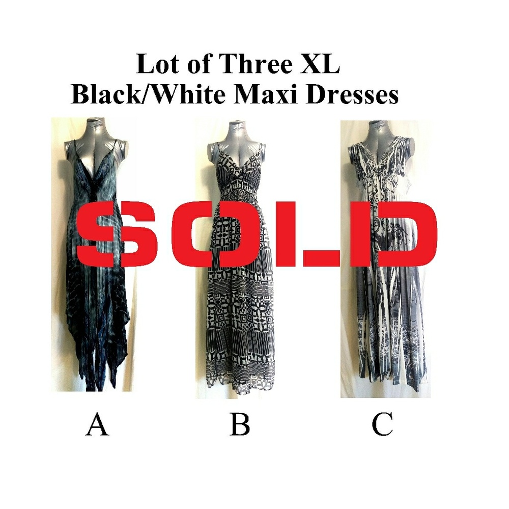 Lot of Three XL Black/White Maxi Dresses